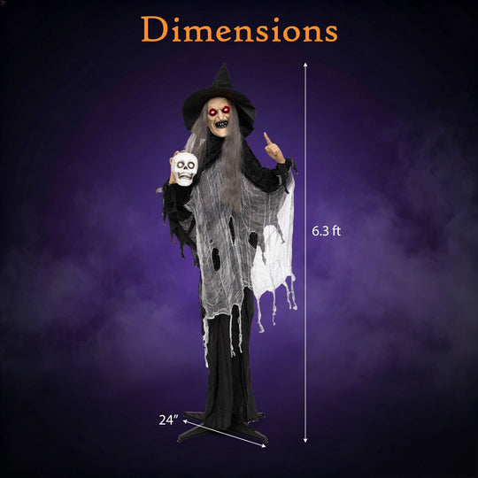 6.3 FT Halloween Standing Animatronic Witch with Skull in Hand