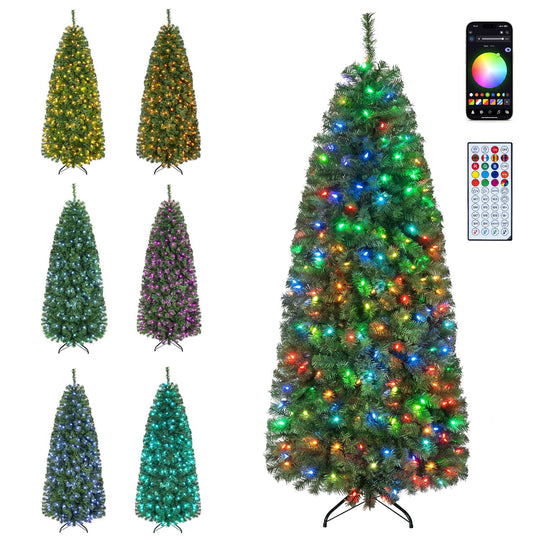 6.3 FT Smart Pencil Christmas Tree with Pre-Lit RGB LED Lights