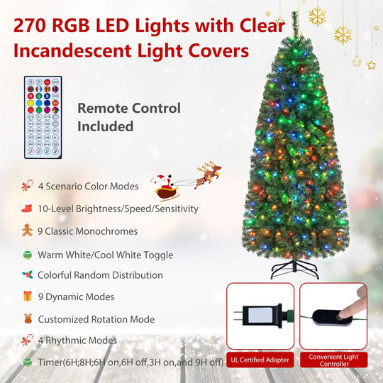 6.3 FT Smart Pencil Christmas Tree with Pre-Lit RGB LED Lights