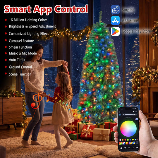 6.3 FT Smart Pencil Christmas Tree with Pre-Lit RGB LED Lights