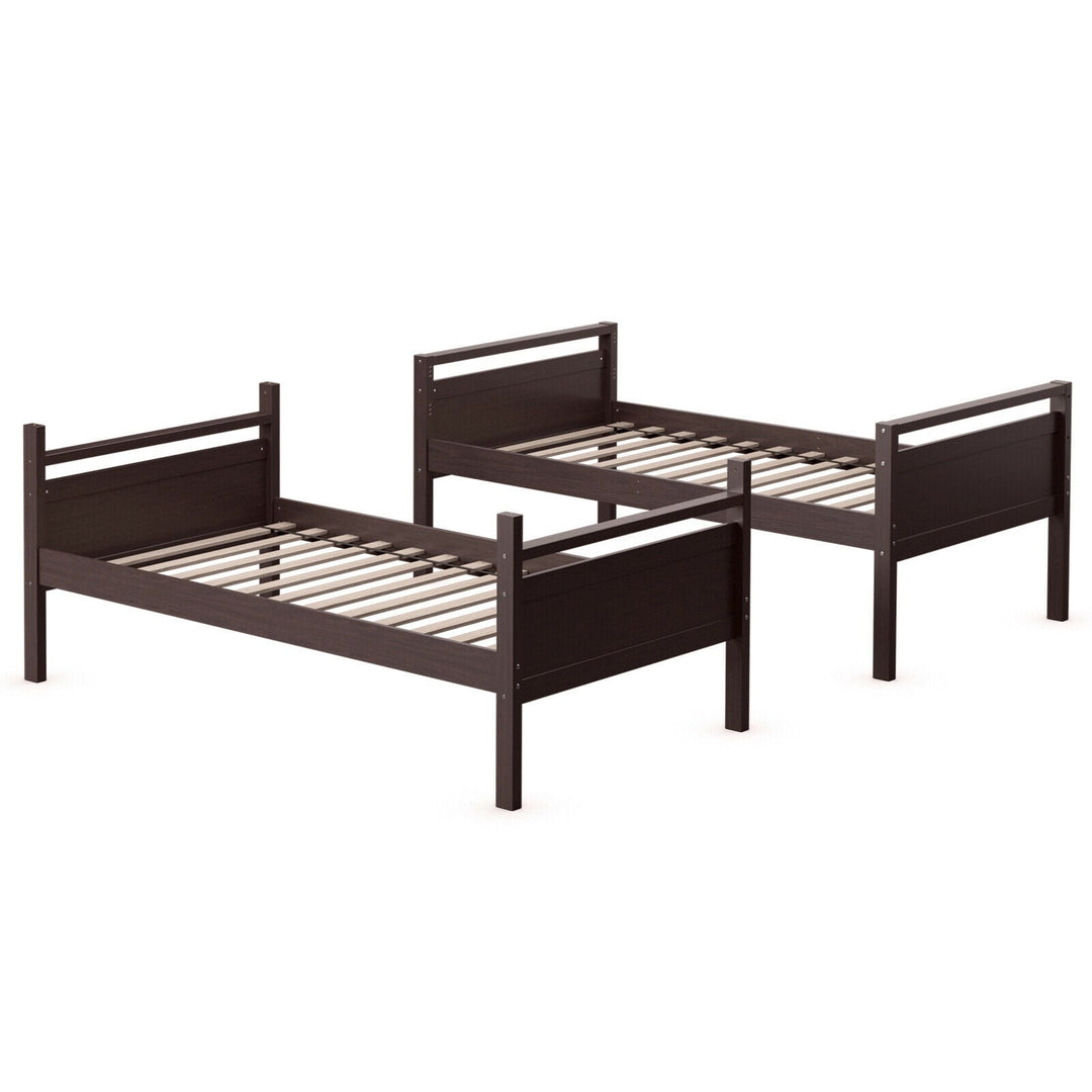 Twin Over Twin Bunk Bed Convertible 2 Individual Beds Wooden