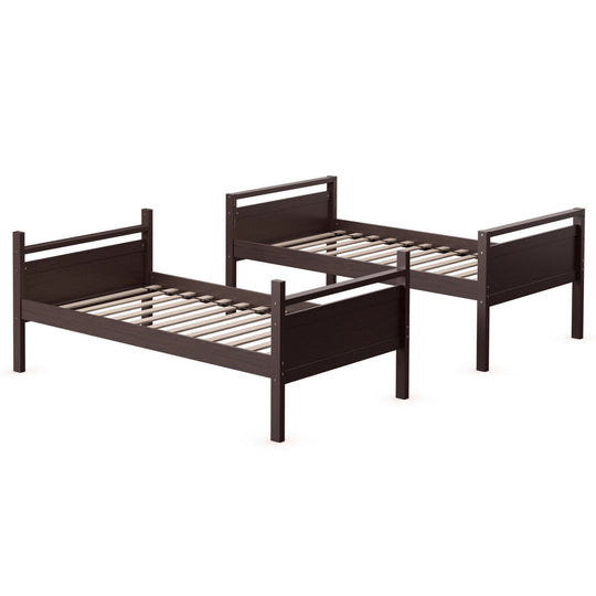 Twin Over Twin Bunk Bed Convertible 2 Individual Beds Wooden