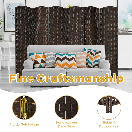 6.5Ft 6-Panel Weave Folding Fiber Room Divider Screen