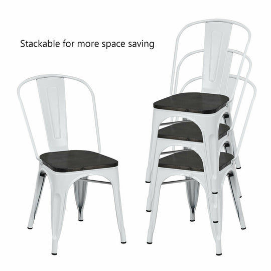 4 Pieces Tolix Style Metal Dining Side Chair Stackable Wood Seat