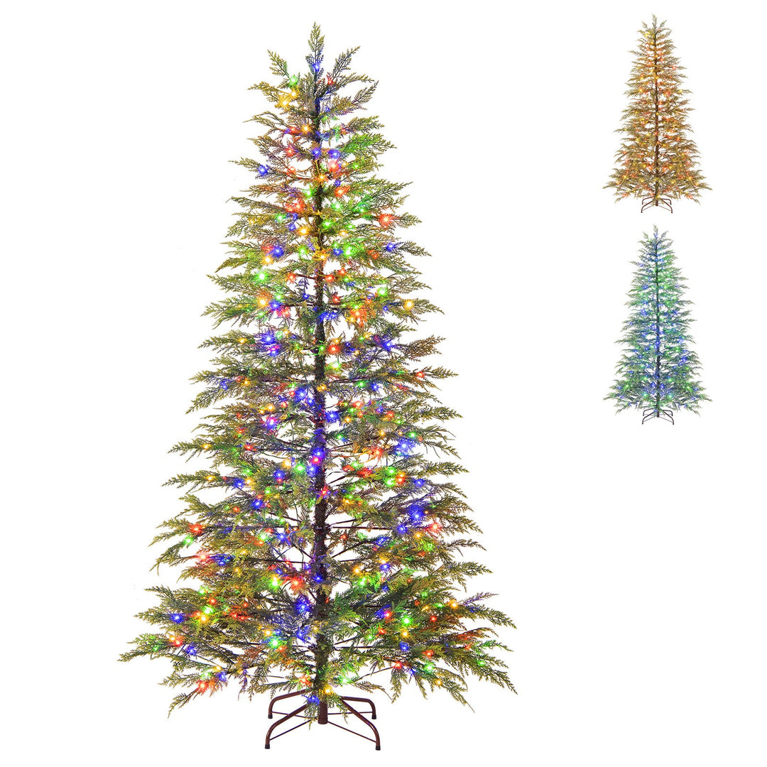 7.5 Feet Artificial Christmas Tree with Branch Tips and Colorful LED Lights