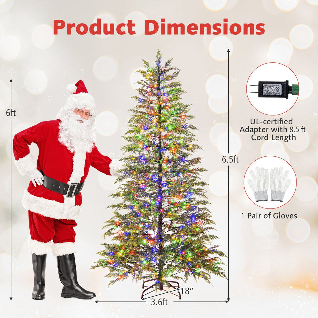 7.5 Feet Artificial Christmas Tree with Branch Tips and Colorful LED Lights