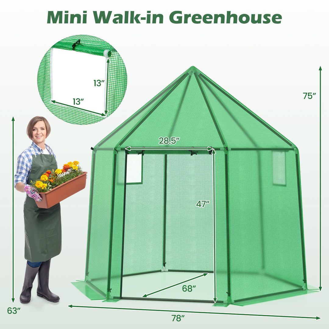 6.5 x 5.6 x 6.2 FT Mini Walk-in Greenhouse Portable Outdoor Warm House for Winter with PE Cover-Green
