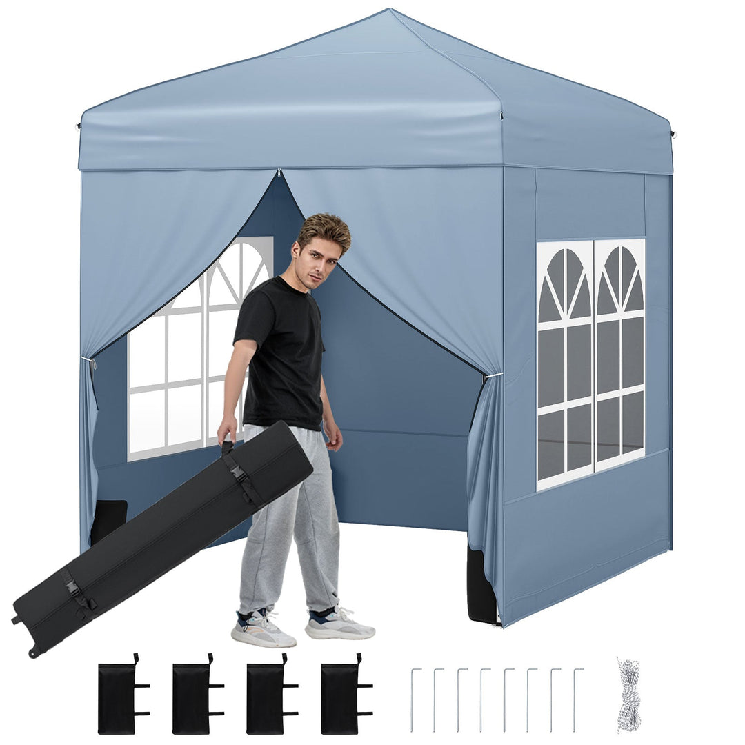 6.5 x 6.5 FT Pop up Canopy Tent with 4 Sidewalls and Wheeled Bag