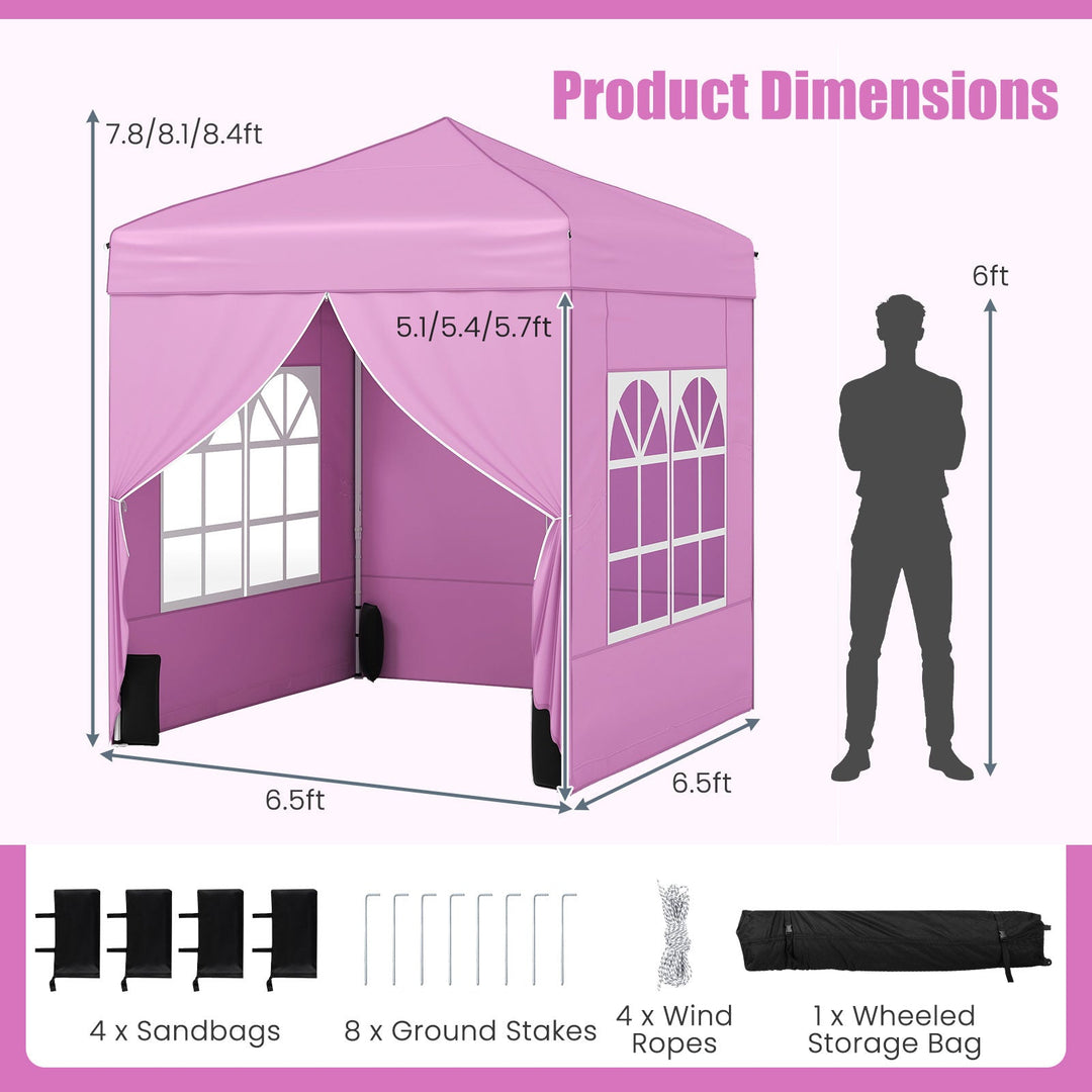 6.5 x 6.5 FT Pop up Canopy Tent with 4 Sidewalls and Wheeled Bag