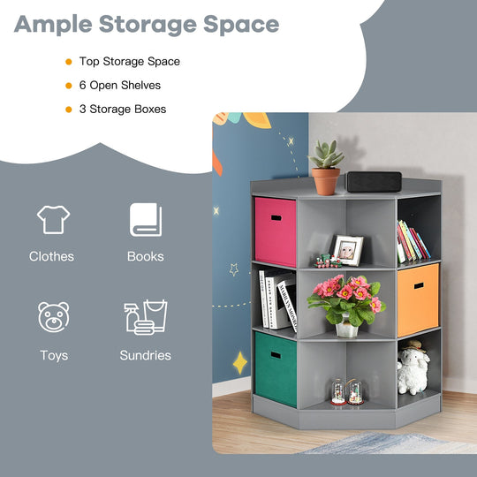 3-Tier Kids Storage Shelf Corner Cabinet with 3 Baskets
