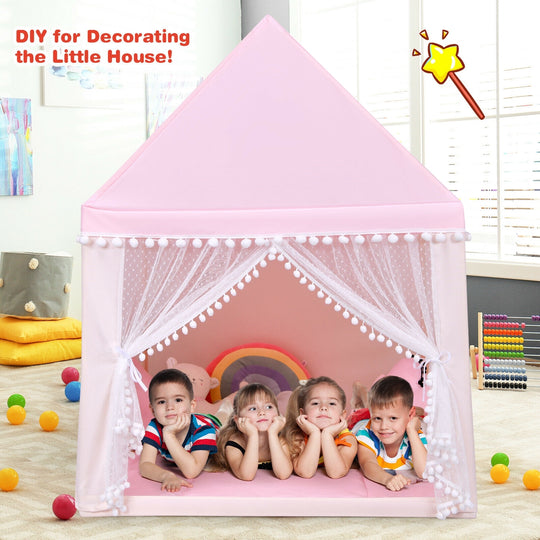 Kids Play Tent Large Playhouse Children Play Castle Fairy Tent Gift with Mat-Pink