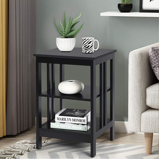 2 Pieces 3-Tier Nightstand with Reinforced Bars and Stable Structure