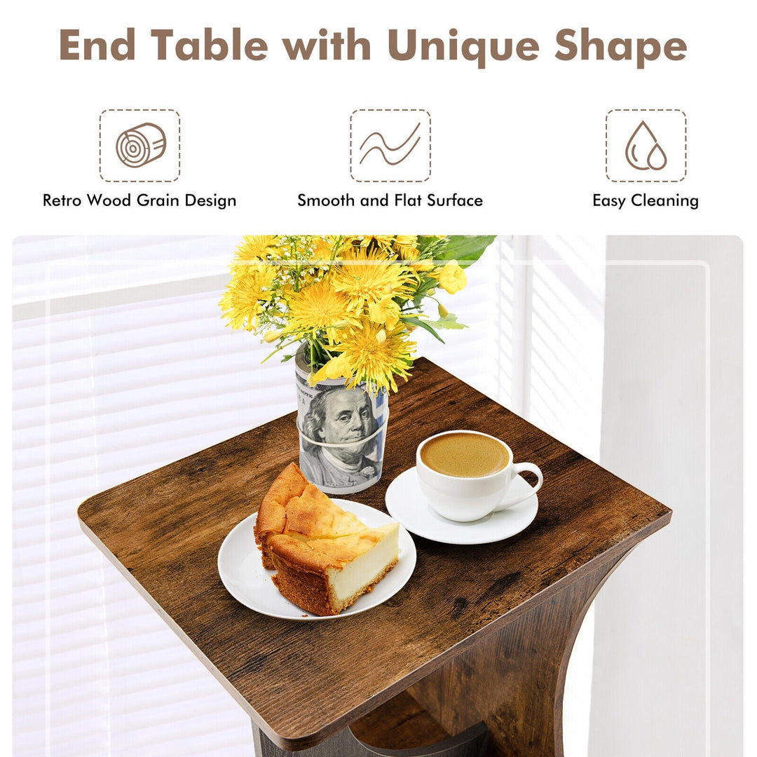 2-Tier Compact C-shape Sofa Side Table-Rustic Brown