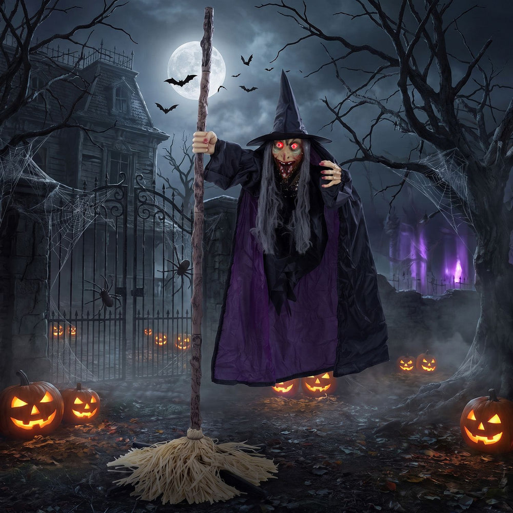 6.6FT Halloween Animated Flying Witch on Broom