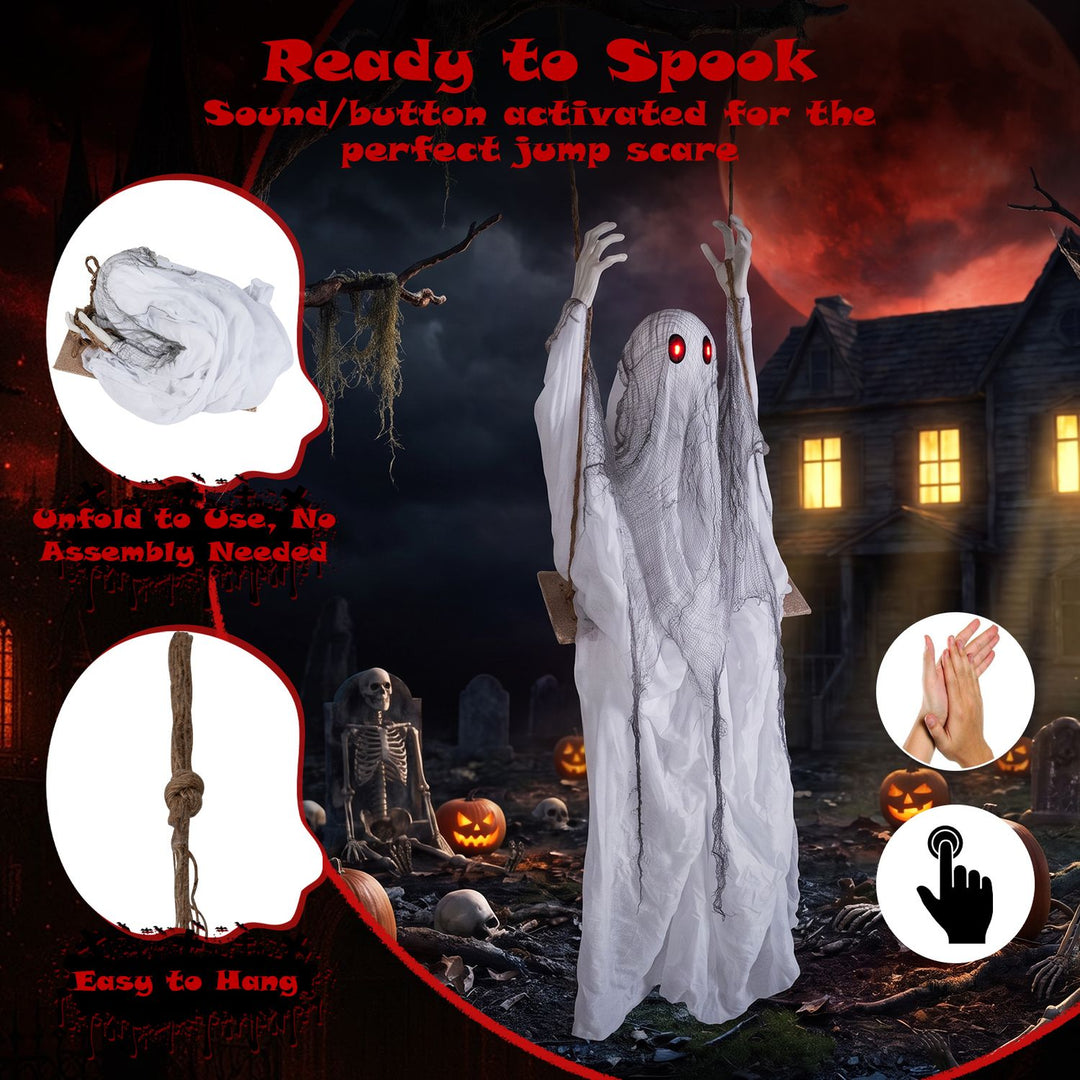 6.6 ft Halloween Animated Swing Ghost with Light up Eyes