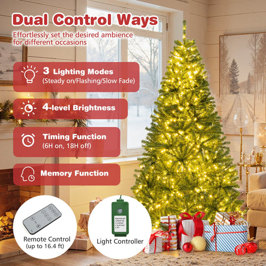 6/7/8 FT Pre-Lit Artificial Christmas Tree with Remote Control and LED Lights