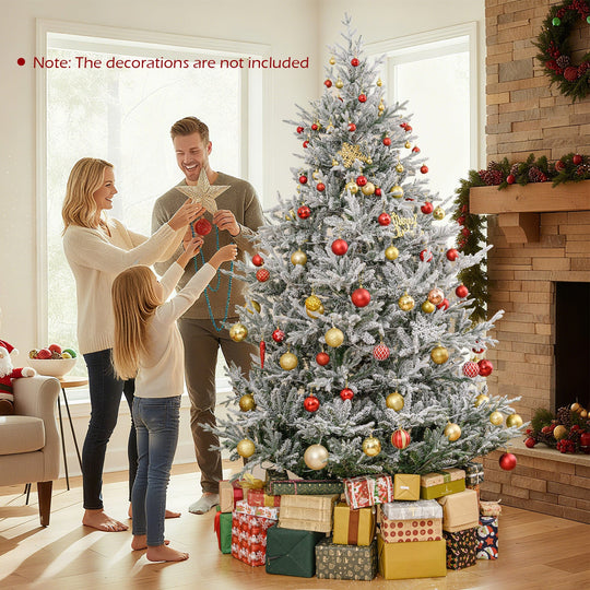 6/7/8 Feet Pre-Lit Artificial Christmas Tree Hinged Snow Flocked Xmas Tree
