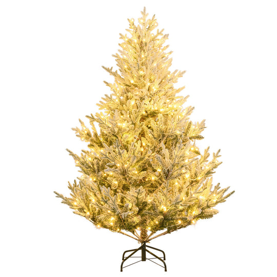 6/7/8 Feet Pre-Lit Artificial Christmas Tree Hinged Snow Flocked Xmas Tree