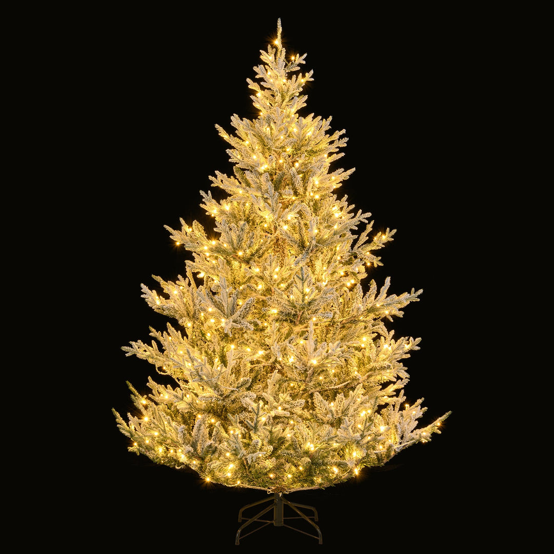 6/7/8 Feet Pre-Lit Artificial Christmas Tree Hinged Snow Flocked Xmas Tree