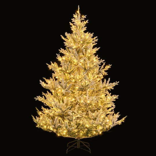 6/7/8 Feet Pre-Lit Artificial Christmas Tree Hinged Snow Flocked Xmas Tree