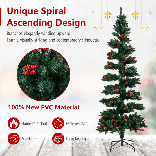 6/7 FT Pre-Lit Artificial Christmas Tree Spiral Holiday Tree with 612/791 Branch Tips and 8 Modes