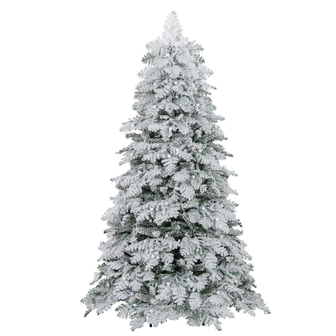 6/7 Feet Artificial Snow-flocked Christmas Tree Pre-lit Hinged Xmas Tree with 130 Twinkle Balls