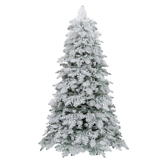 6/7 Feet Artificial Snow-flocked Christmas Tree Pre-lit Hinged Xmas Tree with 130 Twinkle Balls