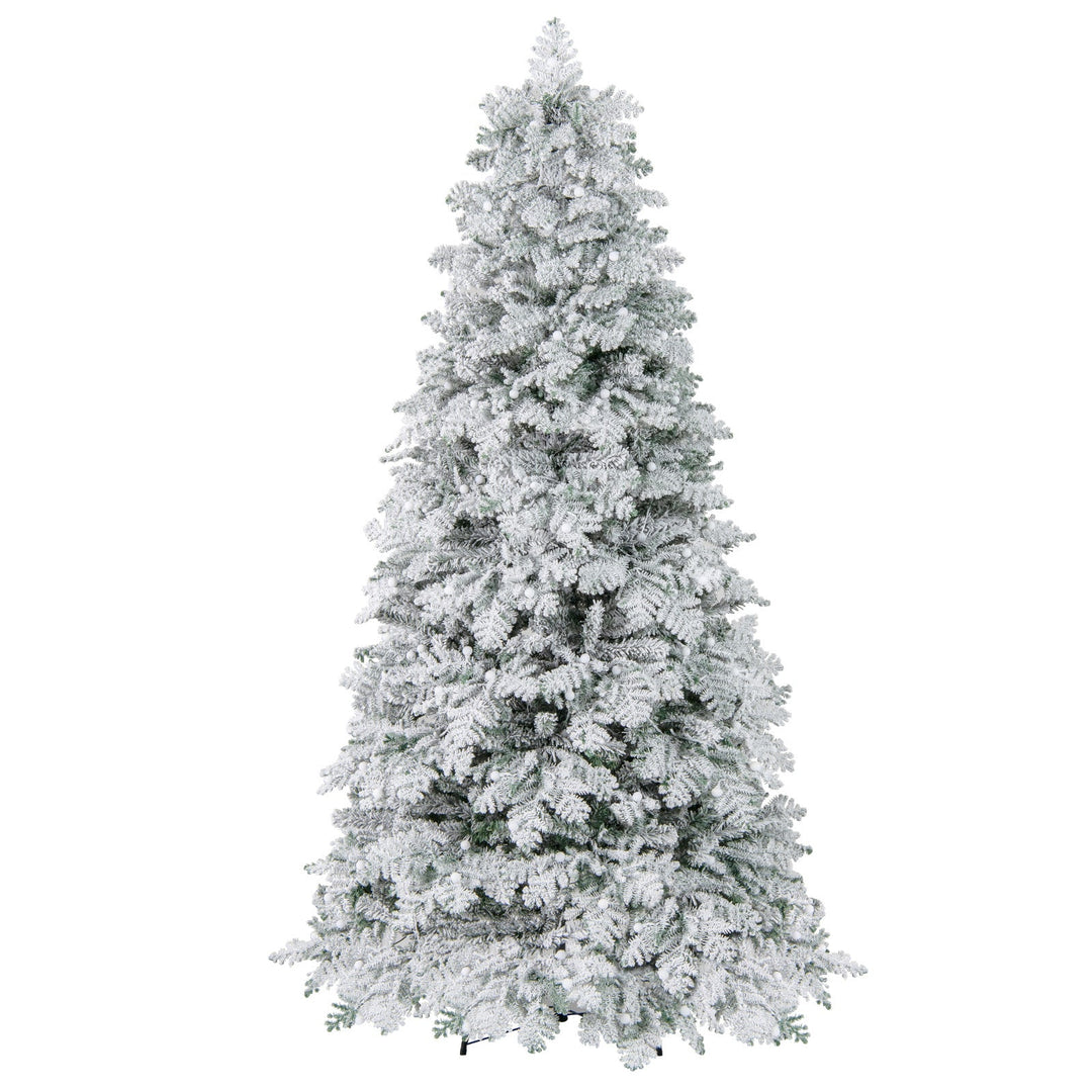 6/7 Feet Artificial Snow-flocked Christmas Tree Pre-lit Hinged Xmas Tree with 130 Twinkle Balls