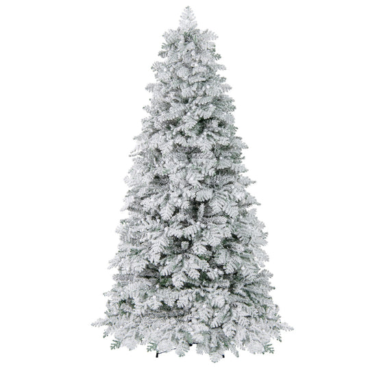 6/7 Feet Artificial Snow-flocked Christmas Tree Pre-lit Hinged Xmas Tree with 130 Twinkle Balls