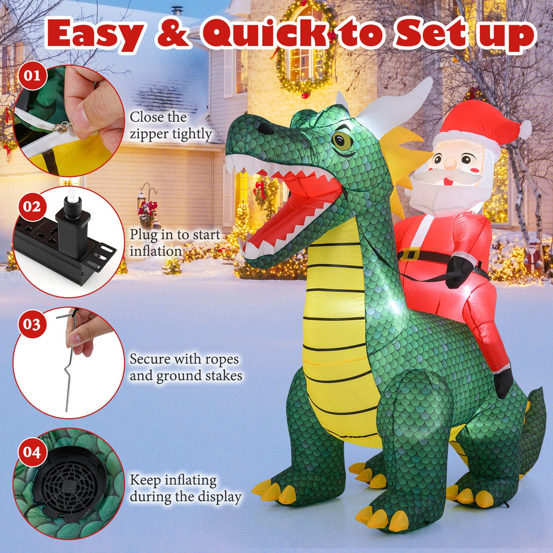 6.7 Feet Christmas Inflatable Santa Claus Ride on Dinosaur with Built-in LED Lights