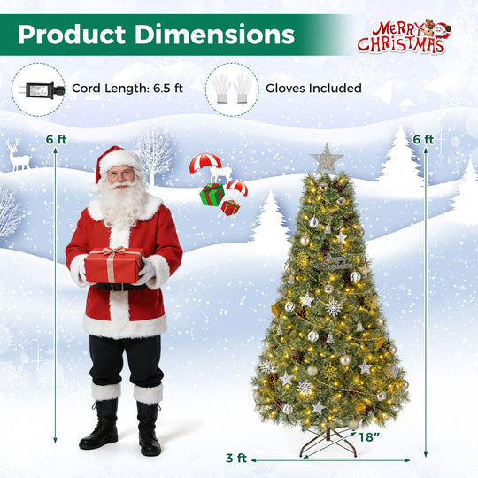 6 Artificial Christmas Tree Hinged Fully-Decorated with 238/360/524 Blossom Pine Needles