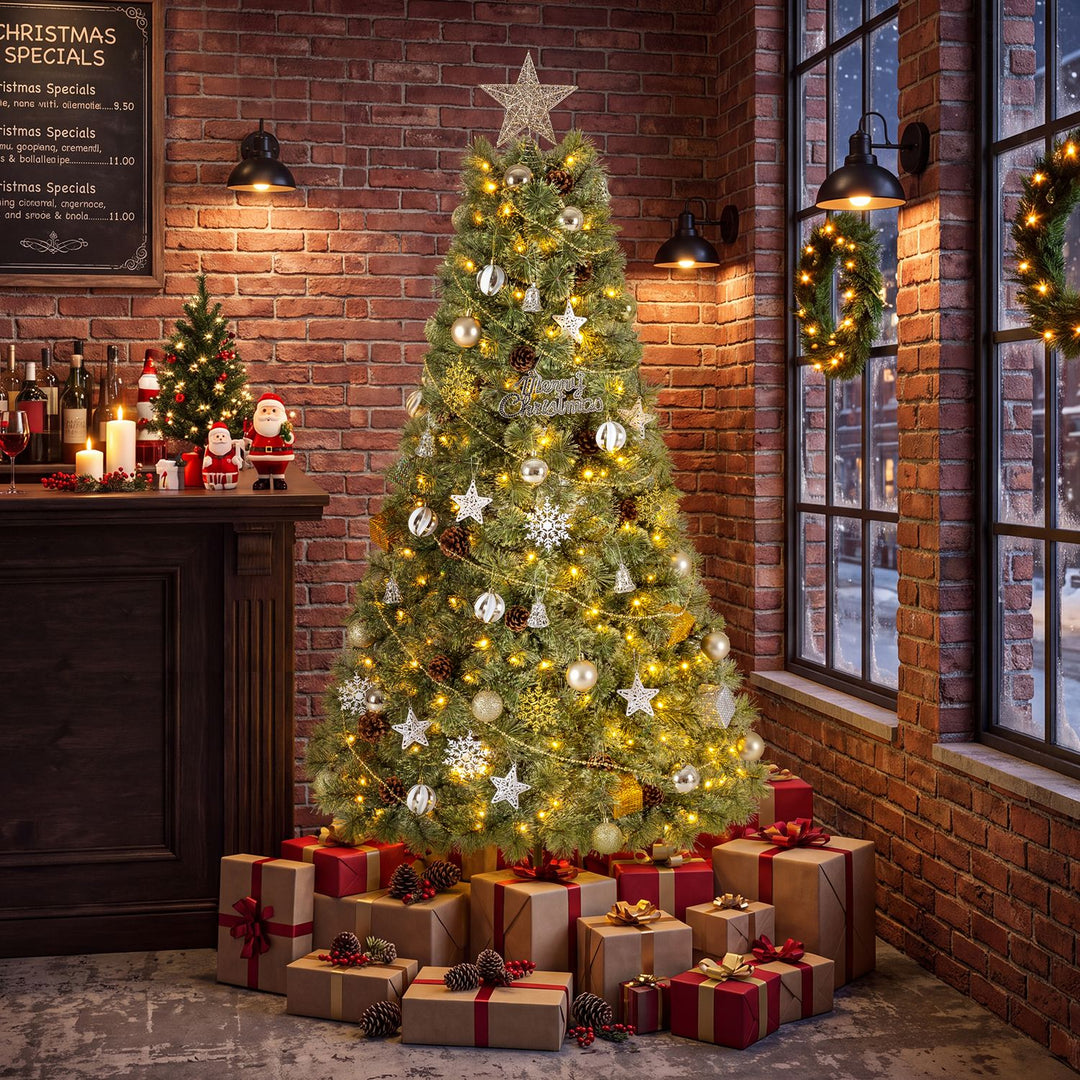 6 Artificial Christmas Tree Hinged Fully-Decorated with 238/360/524 Blossom Pine Needles