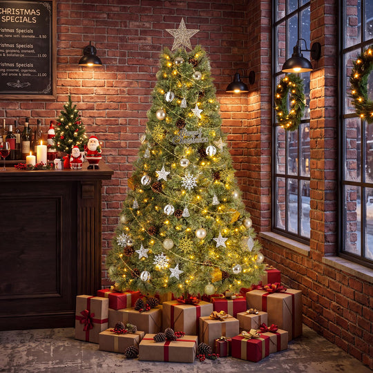 6 Artificial Christmas Tree Hinged Fully-Decorated with 238/360/524 Blossom Pine Needles