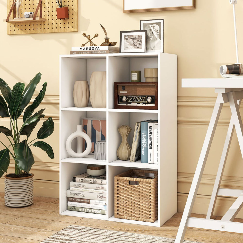 6-Cube Book Shelf Tool-Free Assembly Wooden Bookshelf Modern Bookcase Storage Organizer-White