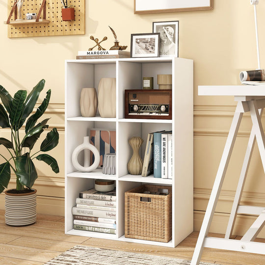 6-Cube Book Shelf Tool-Free Assembly Wooden Bookshelf Modern Bookcase Storage Organizer-White