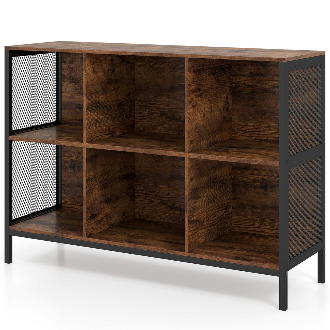 6 Cube Bookcase 42" Wide Horizontal Bookshelf with Accent Cubby Shelf