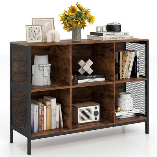 6 Cube Bookcase 42" Wide Horizontal Bookshelf with Accent Cubby Shelf