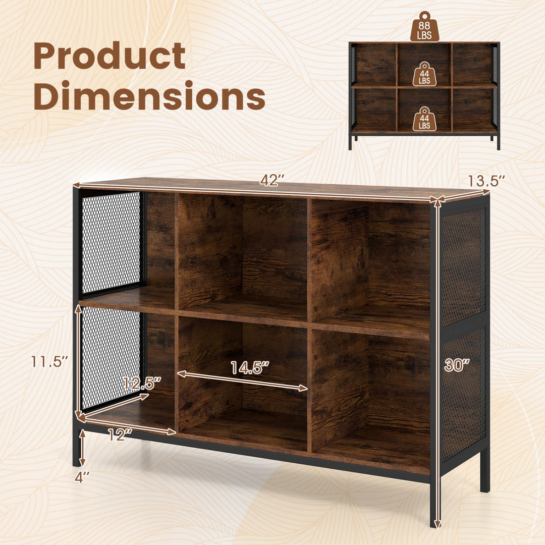 6 Cube Bookcase 42" Wide Horizontal Bookshelf with Accent Cubby Shelf