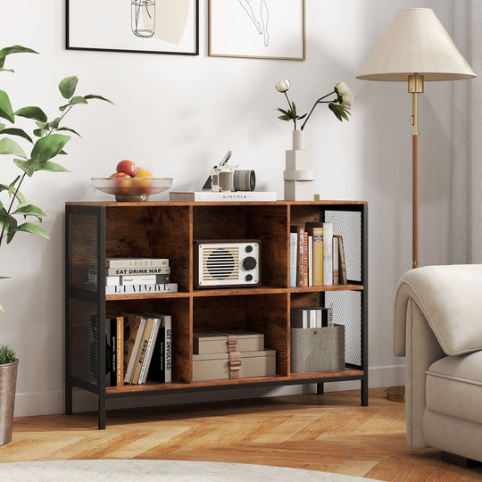 6 Cube Bookcase 42" Wide Horizontal Bookshelf with Accent Cubby Shelf
