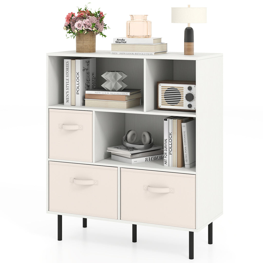 6-Cube Bookshelf with 3 Removable Folding Fabric Drawers for Living Room