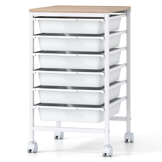 6-Drawer Rolling Storage Cart with Wooden Tabletop