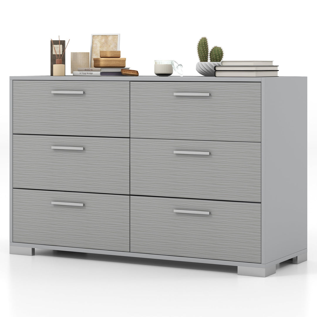 6 Drawer Storage Cabinet with Metal Legs Handles with Anti-Toppling Devices-Grey