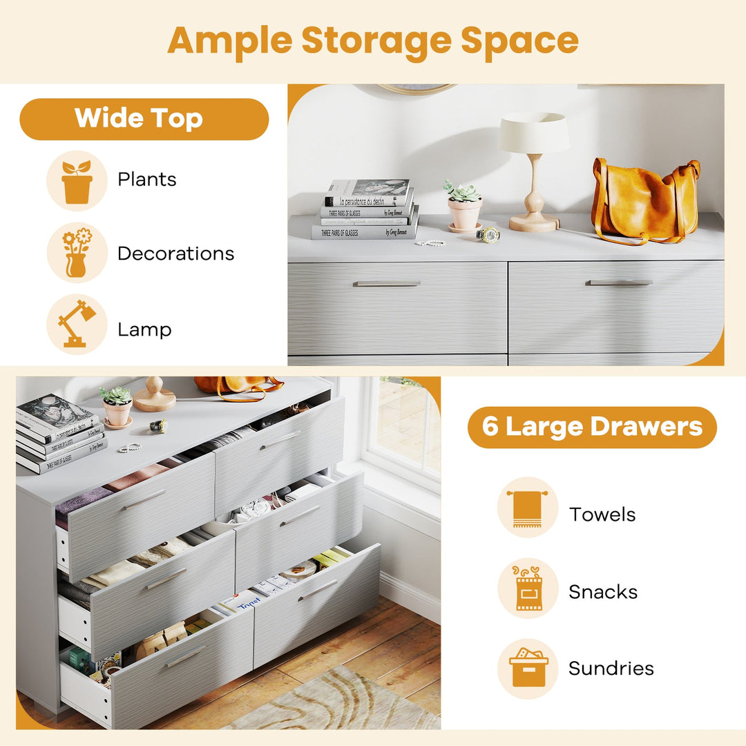 6 Drawer Storage Cabinet with Metal Legs Handles with Anti-Toppling Devices-Grey