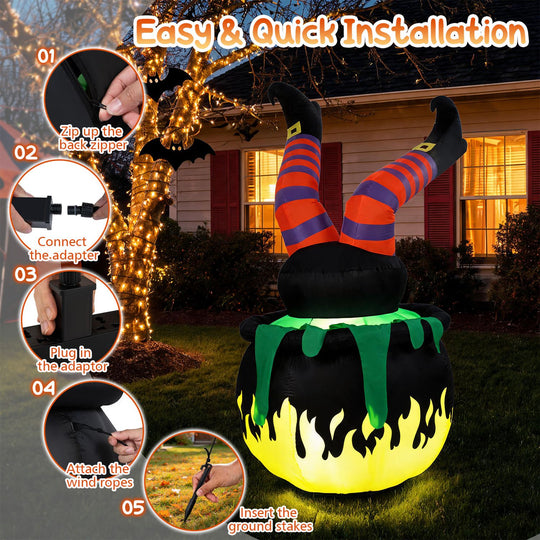 6 FT Animated Halloween Inflatable Kicking Witch with LED Light