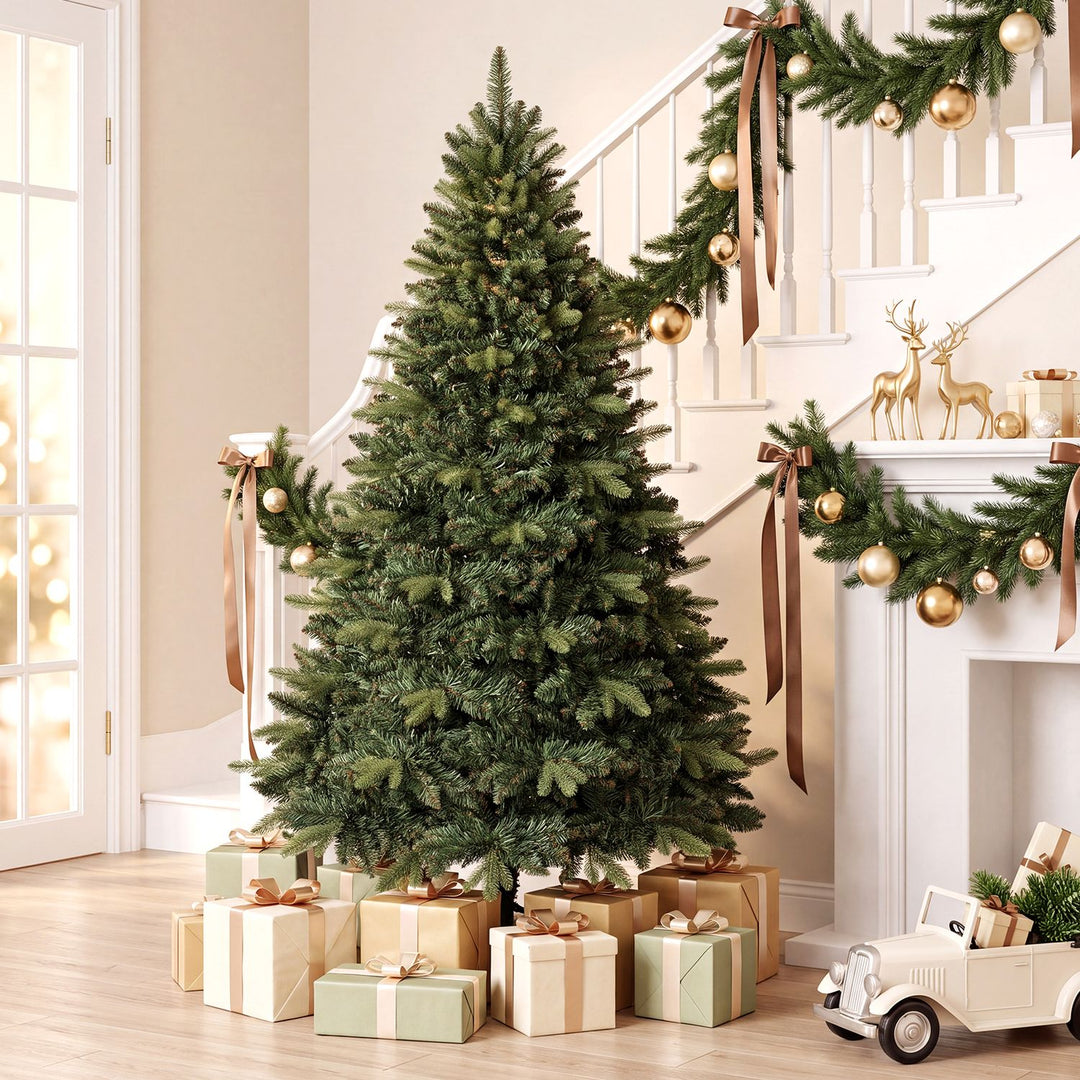 8 FT Artificial Christmas Tree with 1450 Full Branch Tips and Folding Metal Stand