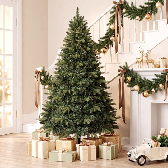 8 FT Artificial Christmas Tree with 1450 Full Branch Tips and Folding Metal Stand