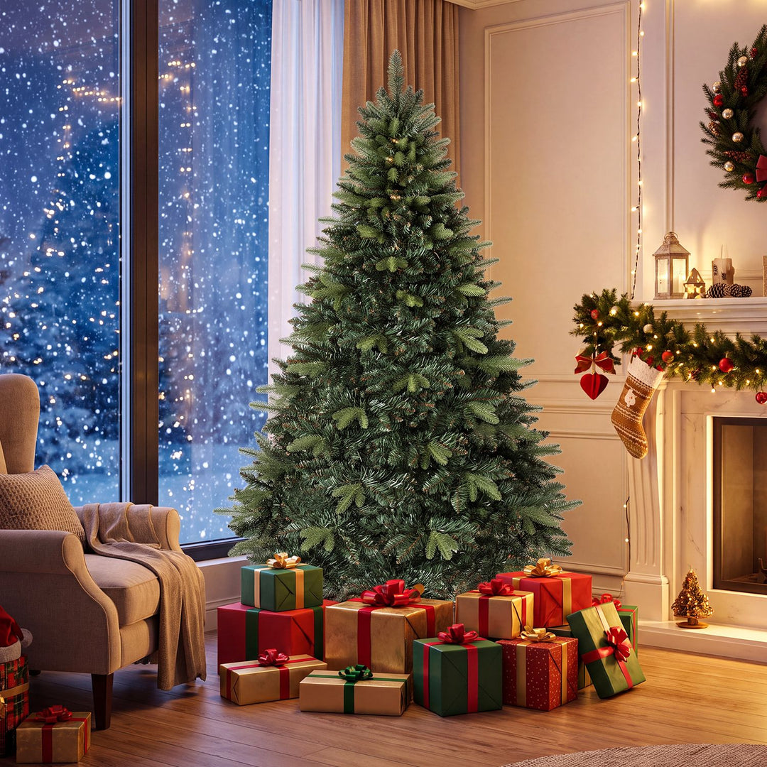 8 FT Artificial Christmas Tree with 1450 Full Branch Tips and Folding Metal Stand