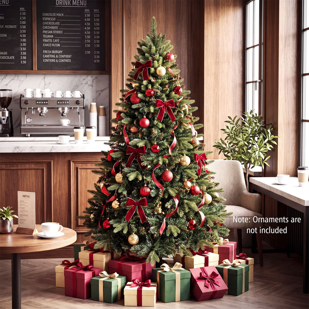 8 FT Artificial Christmas Tree with 1450 Full Branch Tips and Folding Metal Stand