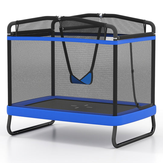 6 FT Kids Trampoline with Swing and Horizontal Bar Small Rectangle Trampoline