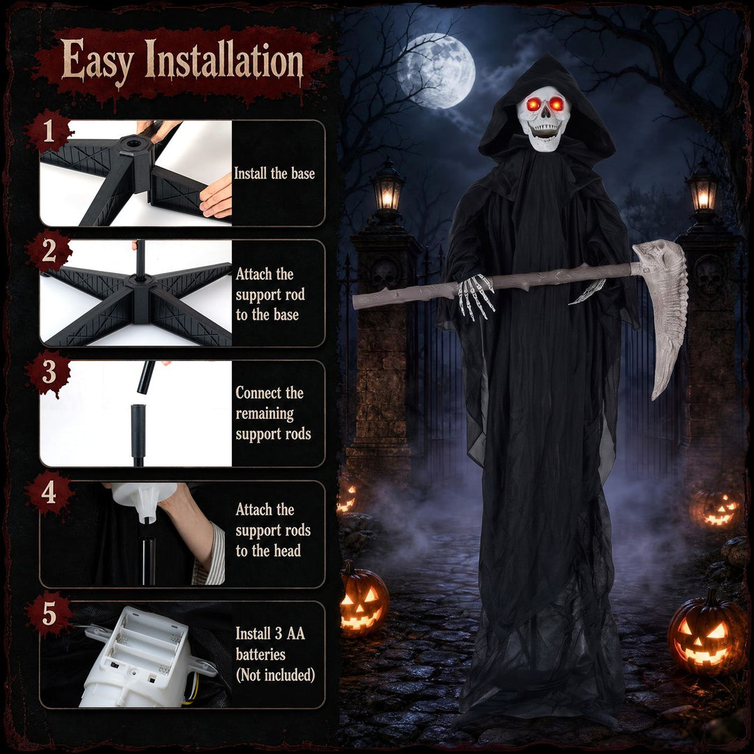6 FT Lifelike Grim Reaper with Scythe Decorations and Bone-Chilling Sound